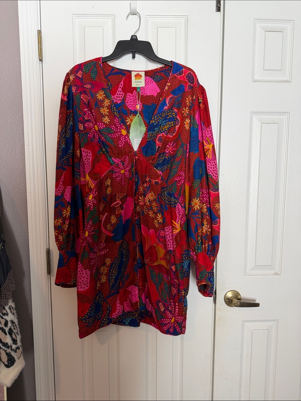 NEW with tags FARM Rio Red Floral-Print Long-Sleeve Mini Dress - Picture 1 of 10